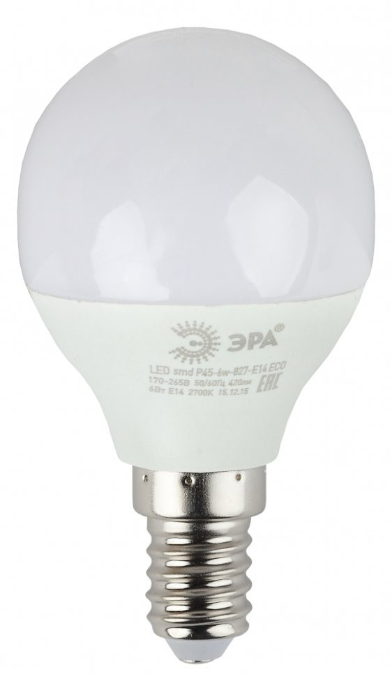 Лампа светодиодная ЭРА E14 6W 4000K матовая ECO LED P45-6W-840-E14 Б0020628